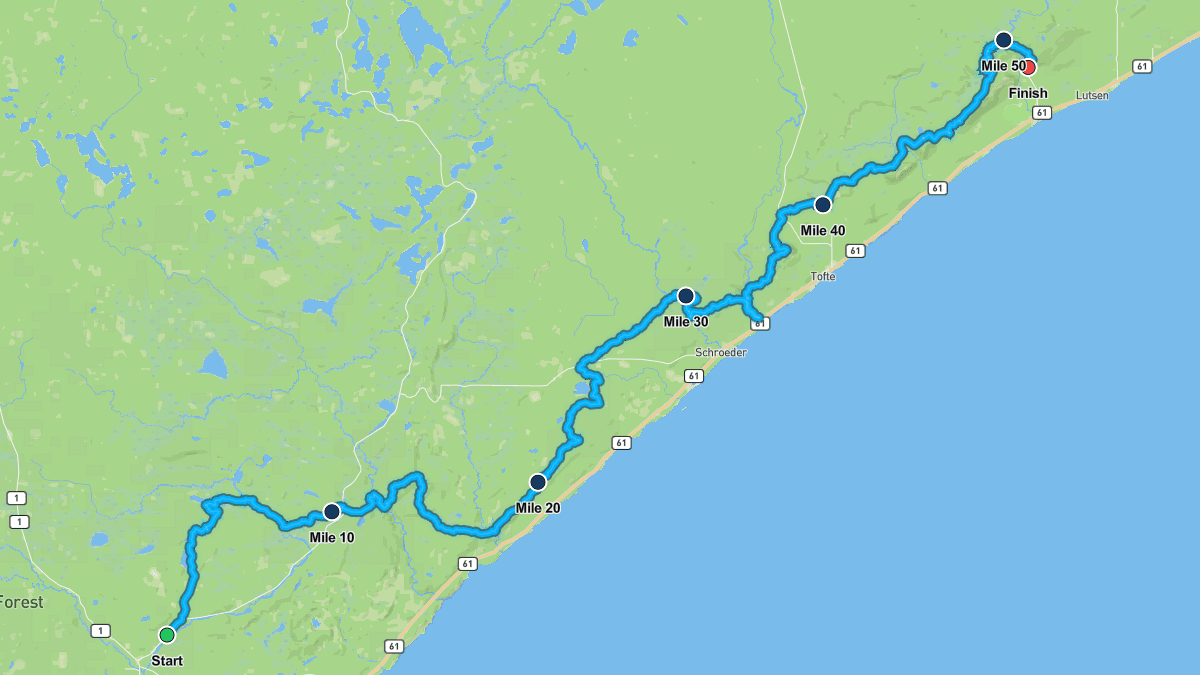 Course map for Superior Fall Trail Race - 50 Mile