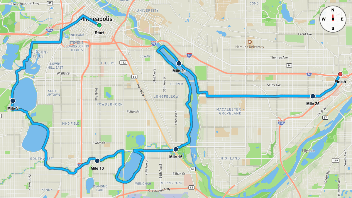 Course map for Twin Cities Marathon