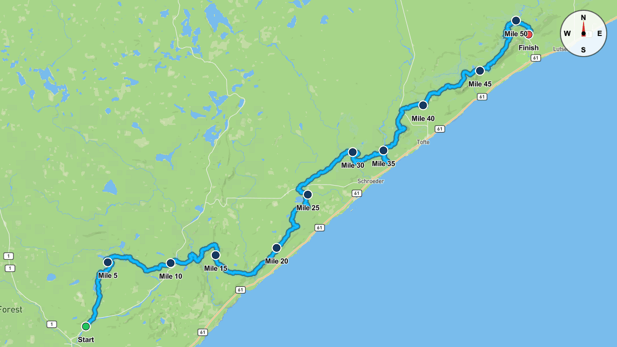 Course map for Superior Fall Trail Race - 50 Mile