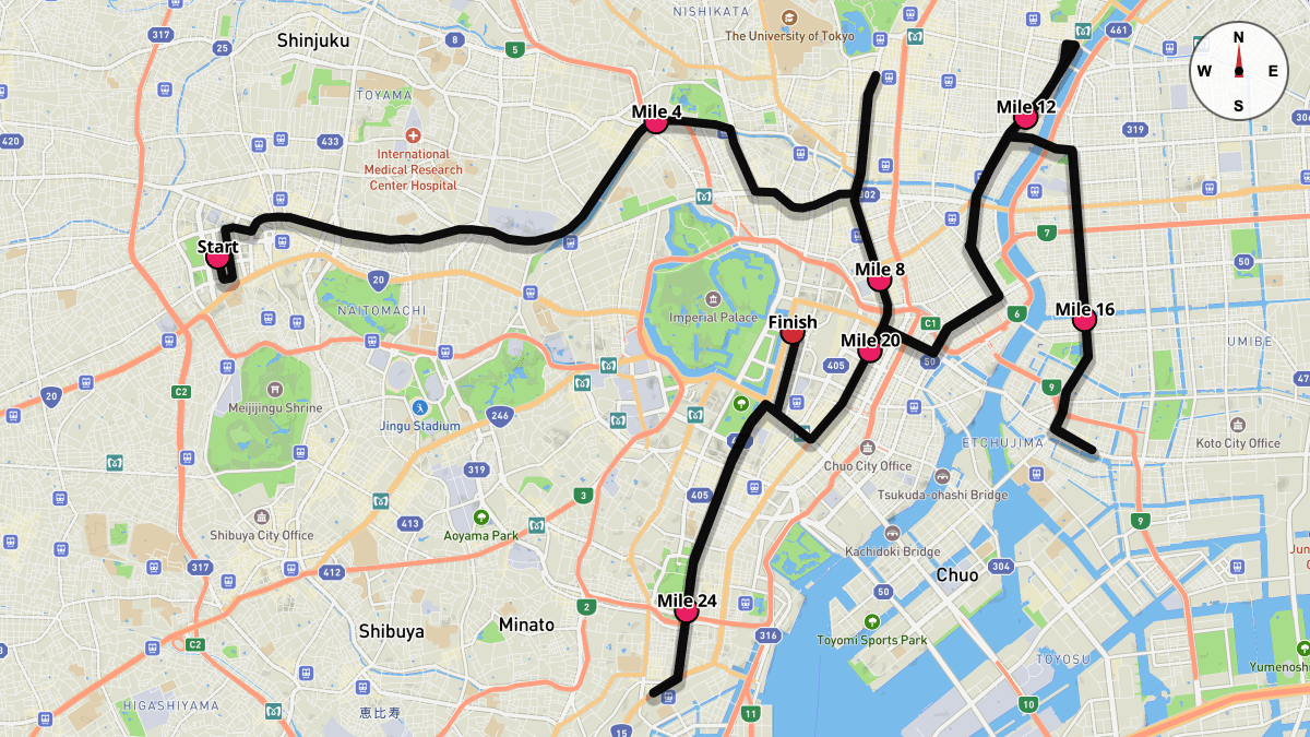 Course map for Tokyo Marathon